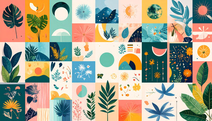 Abstract futuristic moodboard with trending design elements, colors, and tech-inspired visuals-generative AI