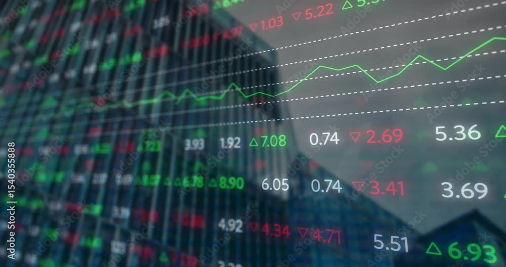 Aufkleber ticker overlaying glass flickering data updating and graph oscillating representing market trends