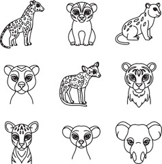 Obraz premium Adorable African Safari Animals Line Art Illustrations of Cute Baby Animals