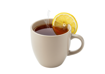 Isolated Steaming Cup of Black Tea with Lemon Slice