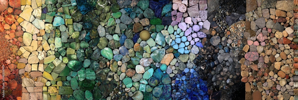 Poster mosaic craftsmanship uniting diverse fragments into a vibrant and harmonious display of colors and s
