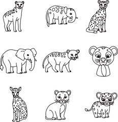 Obraz premium Adorable African Safari Animals Coloring Page Featuring Elephants, Cheetahs, and More