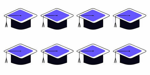 Eight Graduation Caps Design Element Perfect for Education Branding Projects and Academic Logos