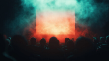 Cinematic-style background showing silhouettes of people watching a glowing screen. Immersive and emotional atmosphere for entertainment, culture, or film-related content.