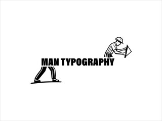 Black and White Vector Illustration Man Typography Worker Using Set Square Tool Design Element