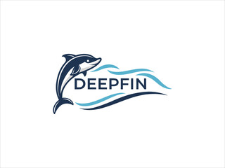 Dark Blue Dolphin Leaping Ocean Waves Teal Blue Logo Design Deepfin V E C T O R water