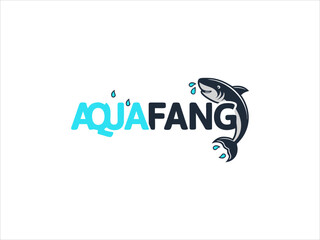 Aqua Fang Logo Design Dark Blue Shark Cyan Water Drops Text V E C T O R vector