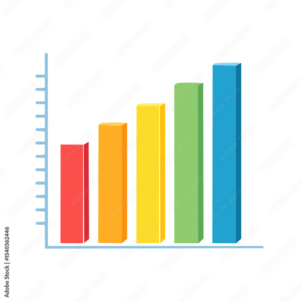Poster colorful bar graph on black background showing gradual increase and growth of business data analysis
