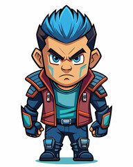 Obraz premium angry Boy cyber punk realistic design and bold line black ,Full body , white background ,full color