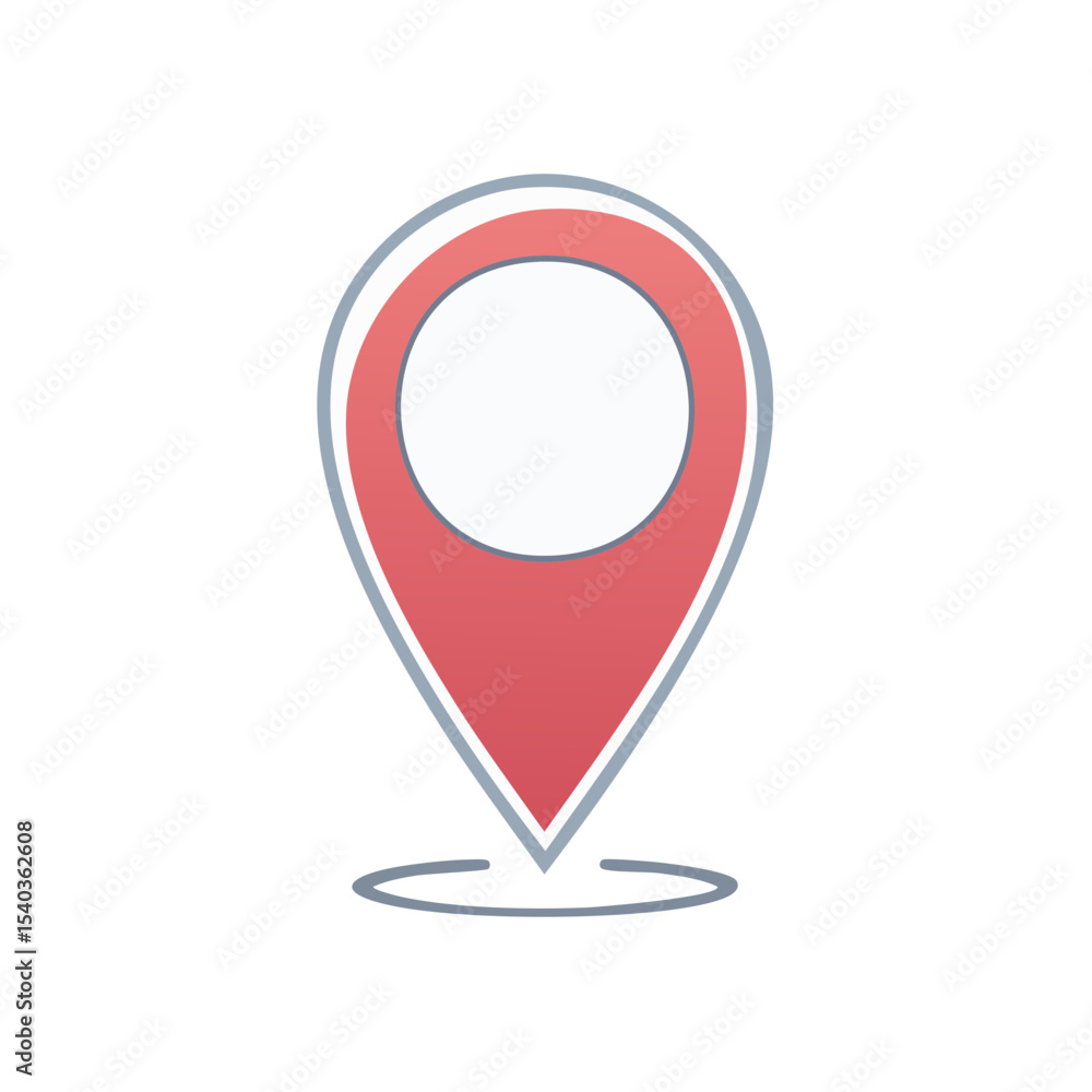 Poster red location pin icon with white circle for navigation and location tracking application design on b