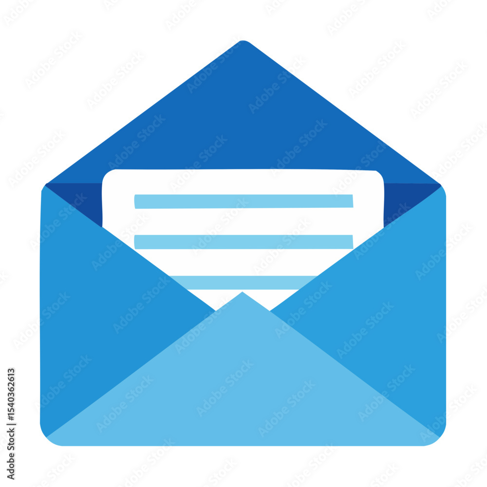 Poster open blue envelope with message notification icon for communication and correspondence
