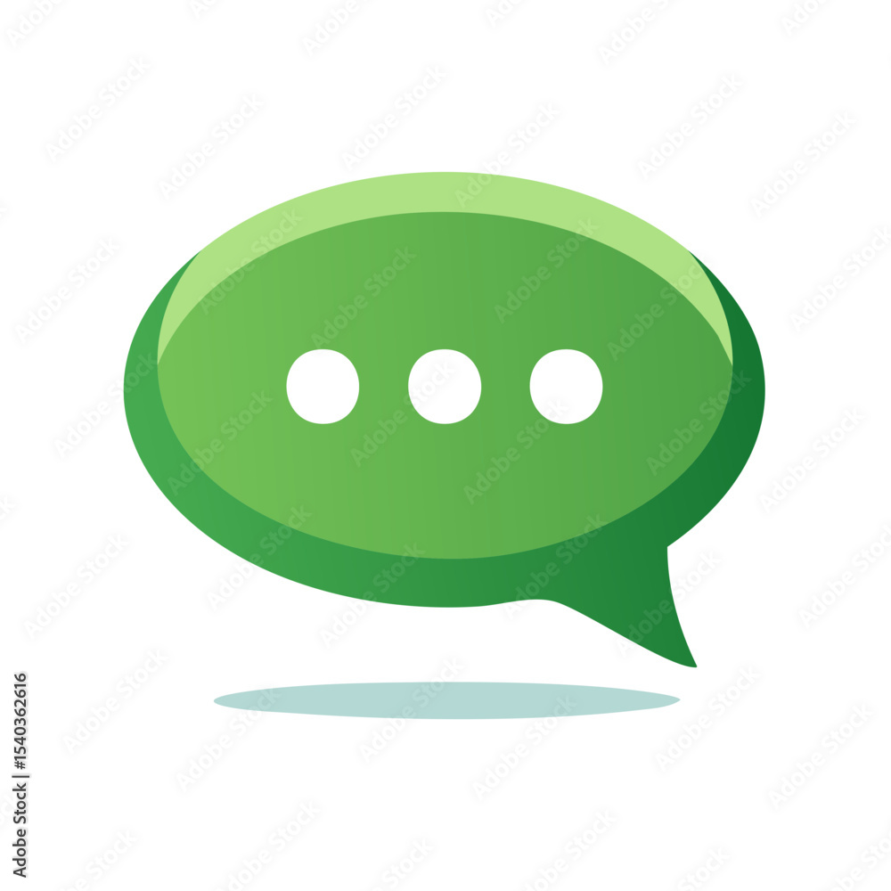 Poster green speech bubble icon with three dots representing communication chat messaging and social media 