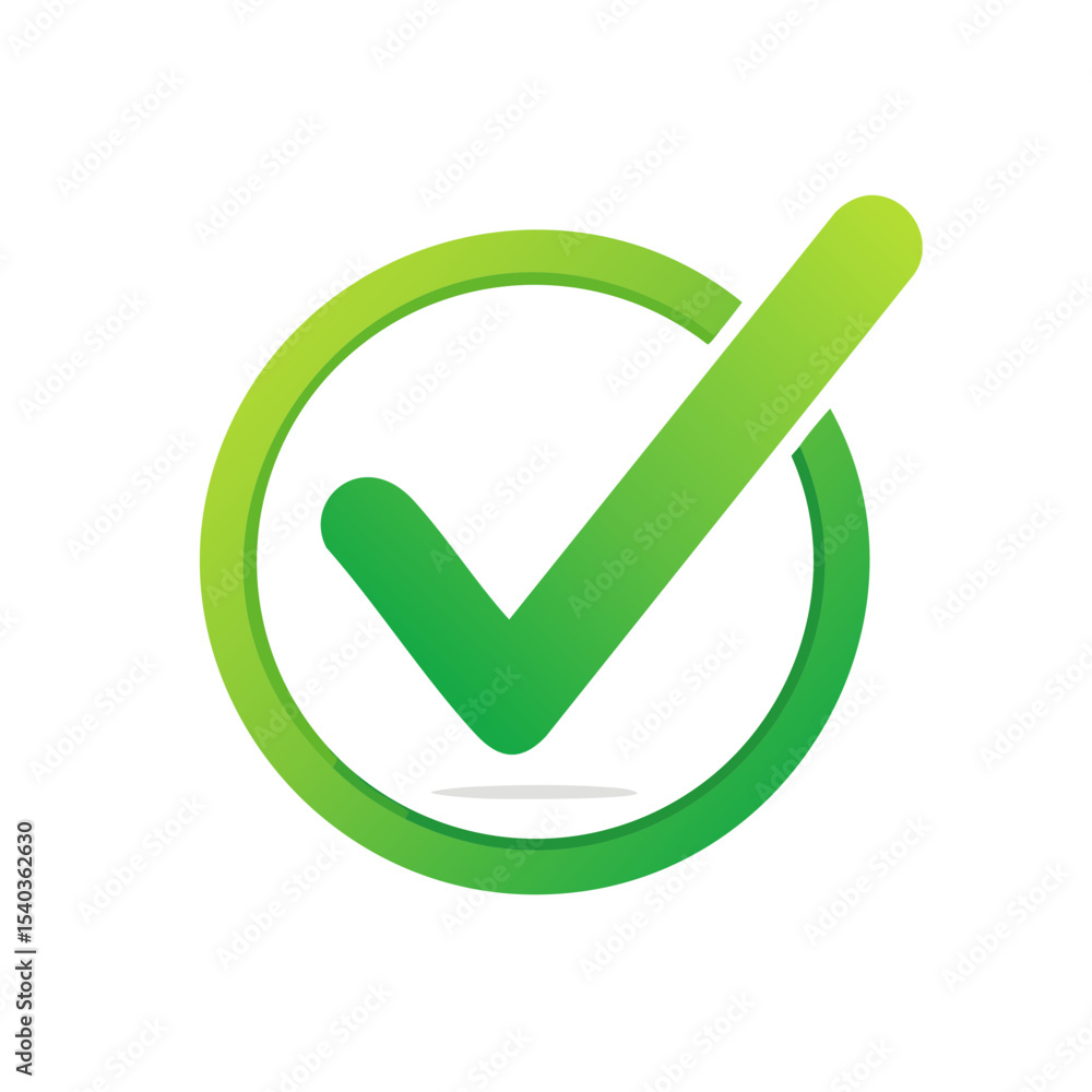 Poster green check mark in circle symbol representing approval and success verification confirmation comple