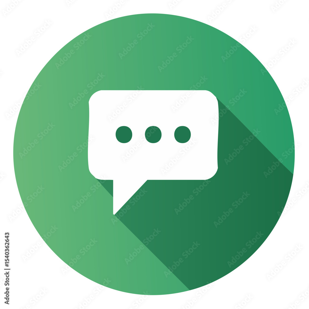 Aufkleber speech bubble icon with three dots on green circle with shadow, communication concept
