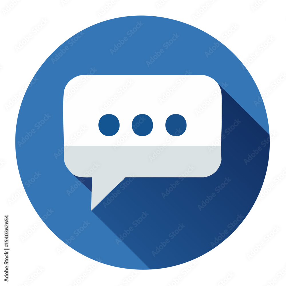 Poster chat bubble icon illustration with three dots on blue background for messaging applications and comm