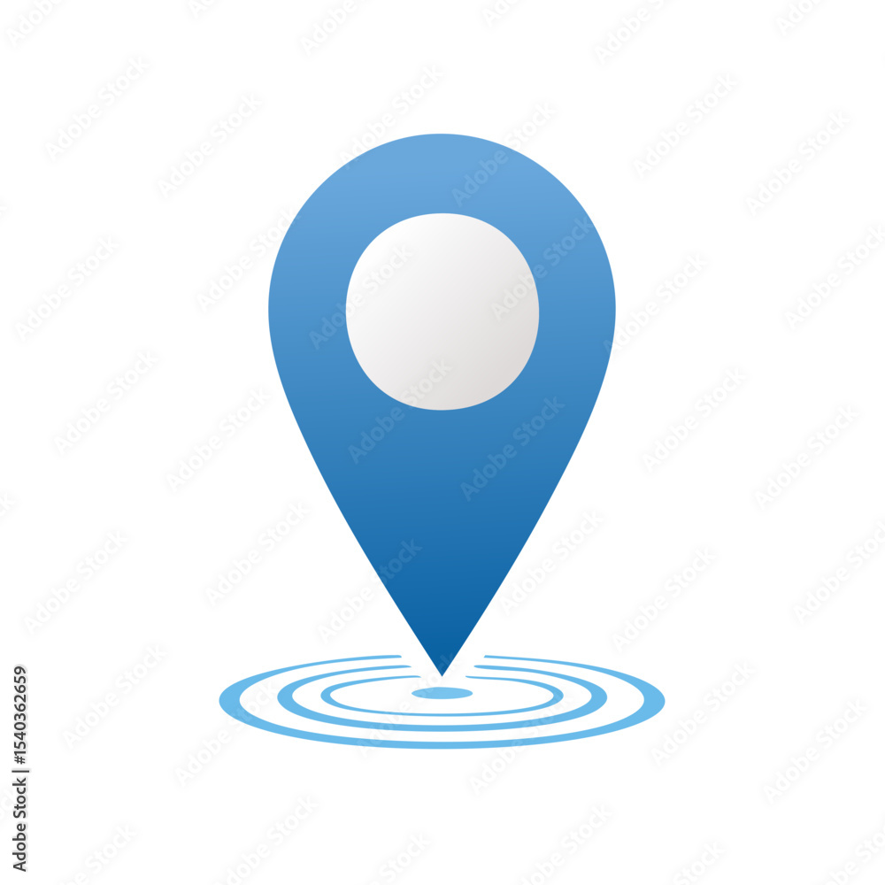Poster blue location pin with ripple effect on black background for maps and travel applications location i