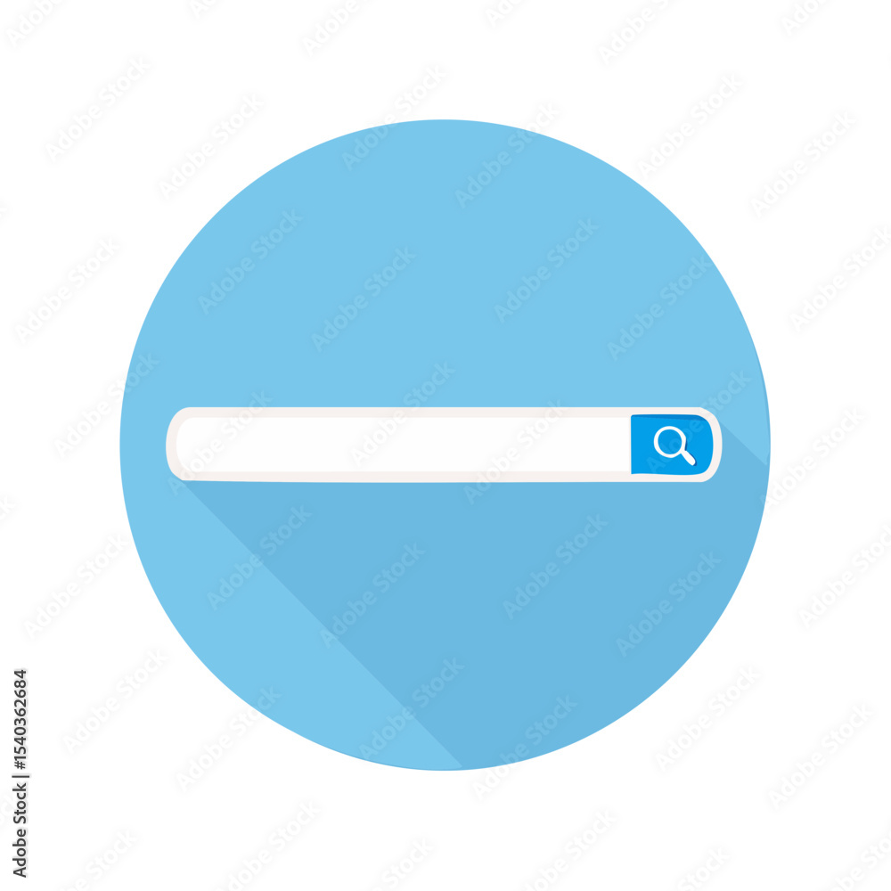 Poster simple search bar icon on soft blue circle for website ui ux design minimal style modern internet se