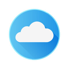 Fototapeta premium Illustration of a White Cloud Icon on a Blue Round Background with a Shadow