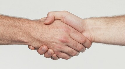 Close-up of a firm handshake between two people on a white background, symbolizing agreement, partnership, cooperation, or a successful deal in a clean and professional visual style.