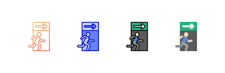 Emergency Exit icon set multiple style collection