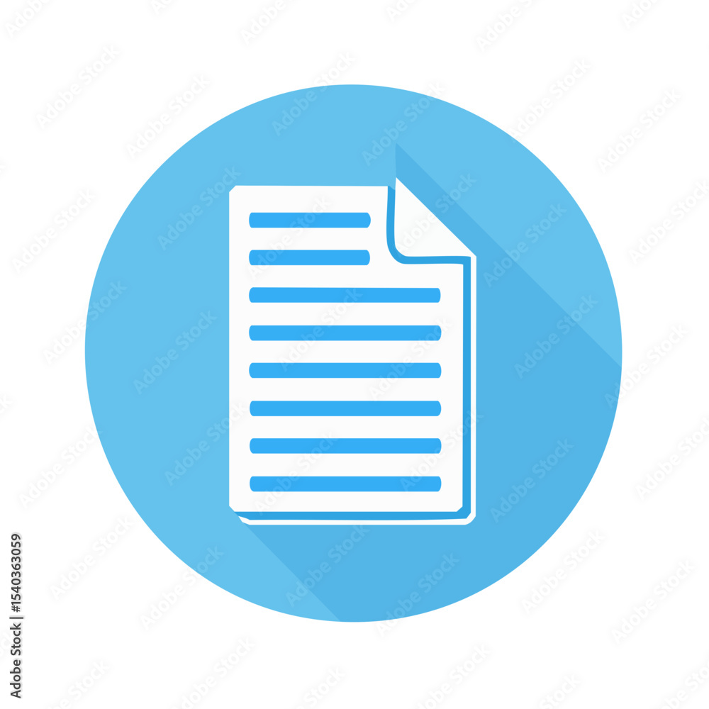 Poster document paper with text lines in flat style icon for notes or content with a blue background circle