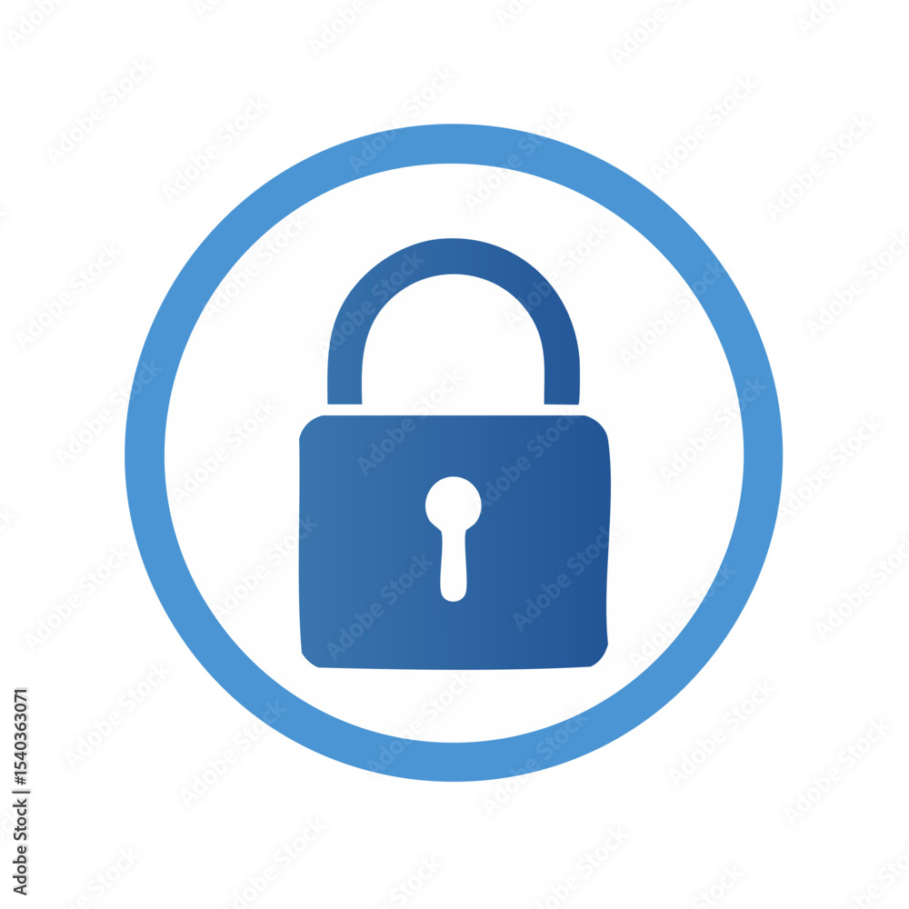 Poster blue padlock icon inside a circle symbolising online security data protection and access control con