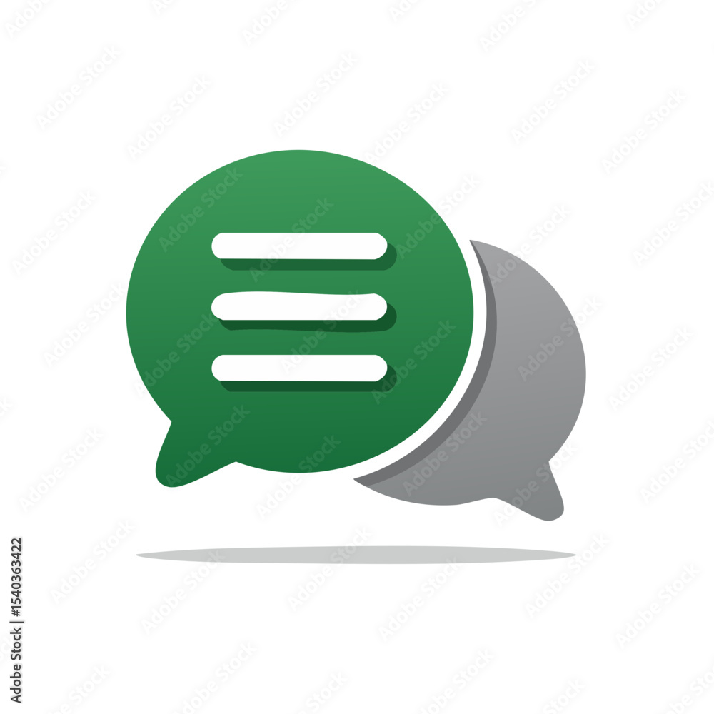 Aufkleber green dialogue bubble with three lines and a secondary gray bubble indicating messaging or chat app 