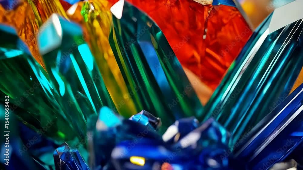 Poster abstract close-up of colorful iridescent cellophane sheets, shimmering light reflections, and textur