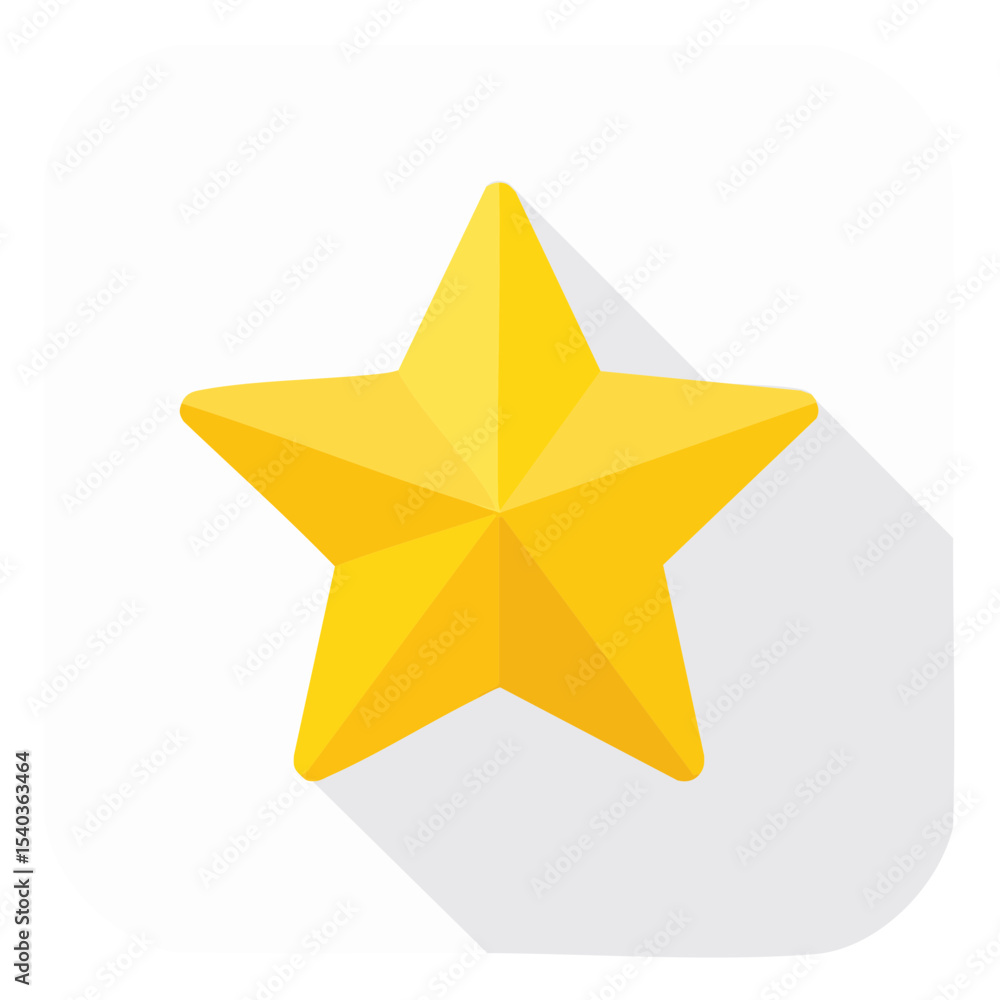 Poster isolated yellow star shape on white with drop shadow representing achievement and quality rating on 