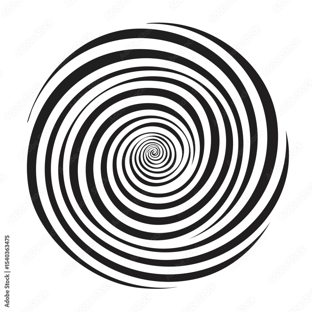 Poster monochrome abstract spiraling pattern with optical illusion effect on black background