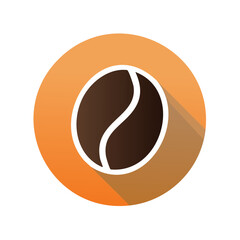 Stylized Coffee Bean Icon on Gradient Circle Badge with Long Shadow for Caf&eacute; Design