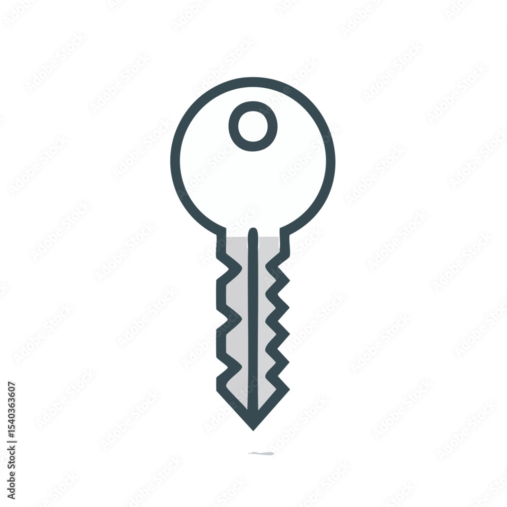 Poster illustration of a simple metal key for unlocking or security on a black background for designs and c