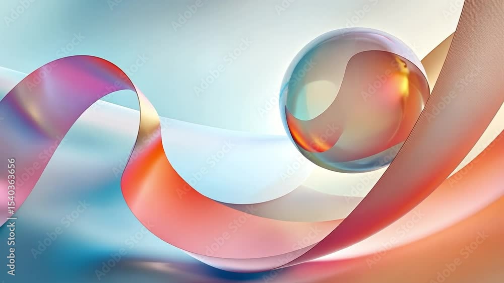 Poster chromatic sphere: an iridescent orb dances with flowing ribbons, in a vibrant harmony of colour and 