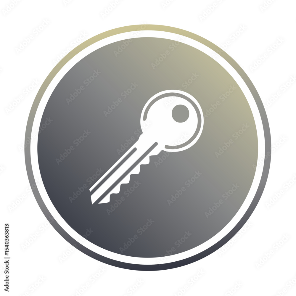 Poster abstract illustration of white key on round gradient badge access security concept icon