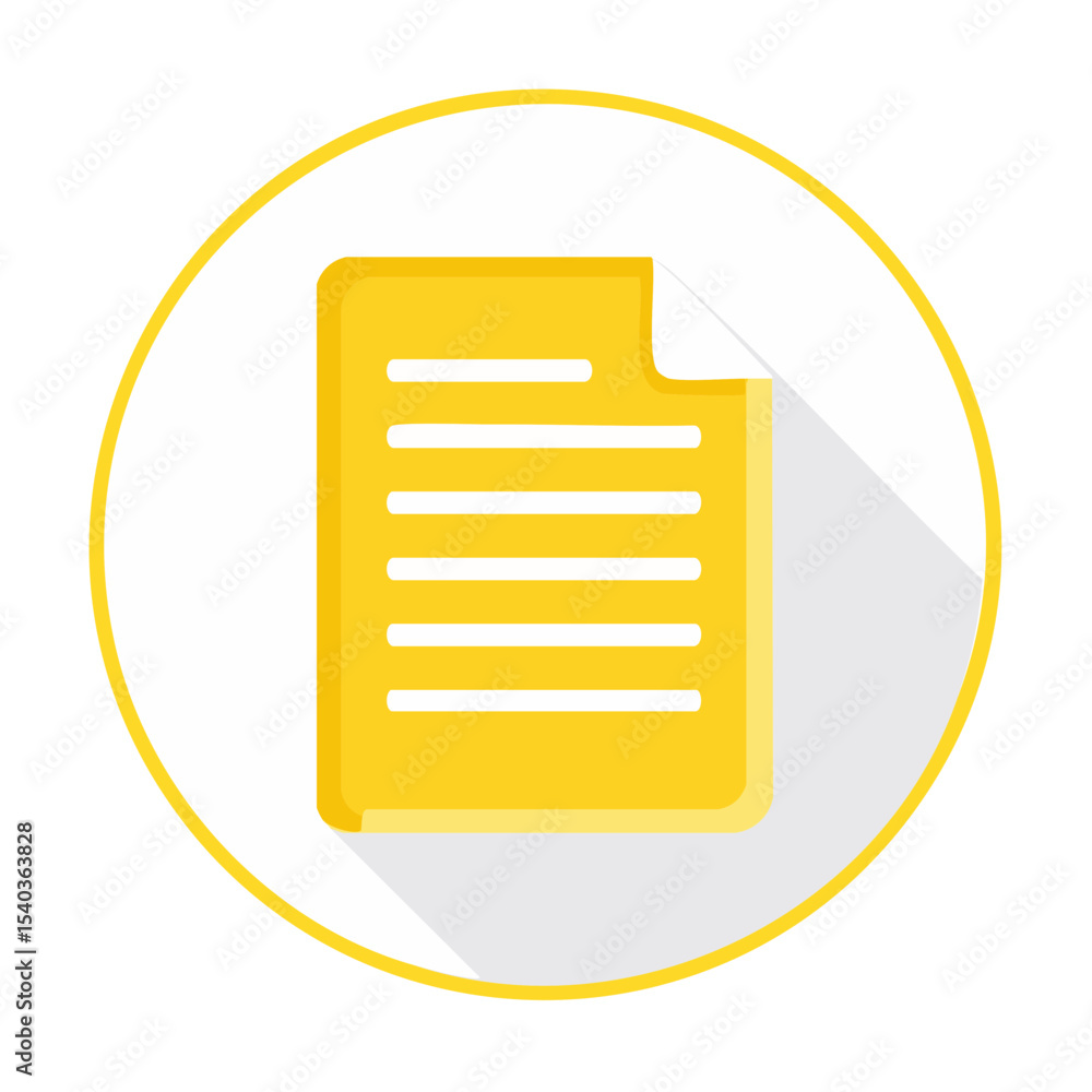 Poster yellow document icon with lines representing text inside white circle and yellow ring digital design