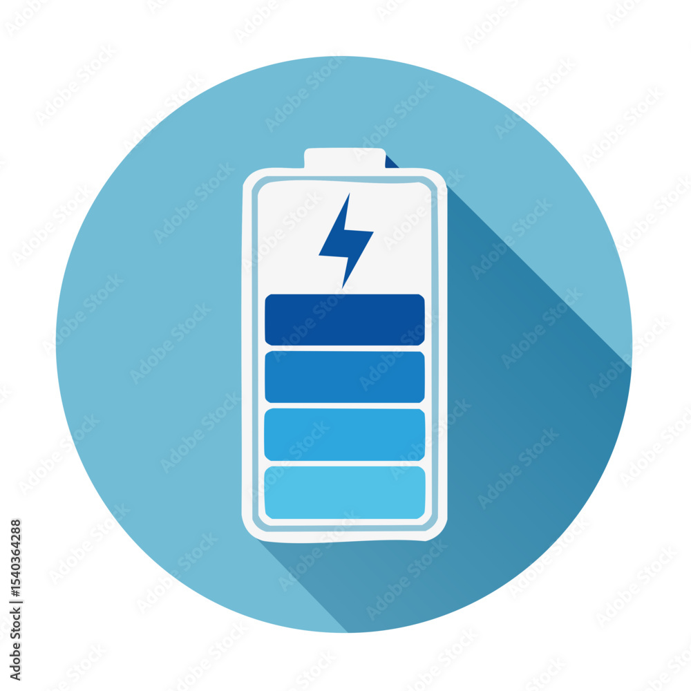Poster battery level indicator icon on light blue background representing device power and energy