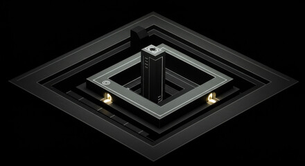 Isometric Dark Building with Architecture, and 3D Render.