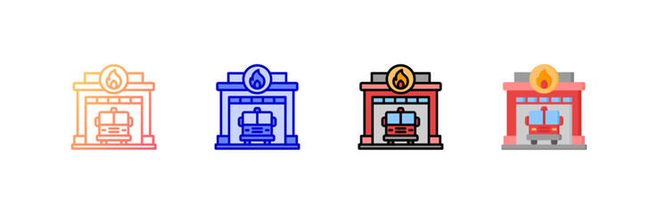 Fire Station icon set multiple style collection
