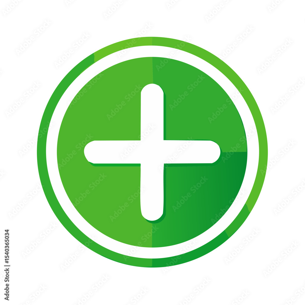 Poster green add icon with white plus sign symbol in a circle for web design and user interface application
