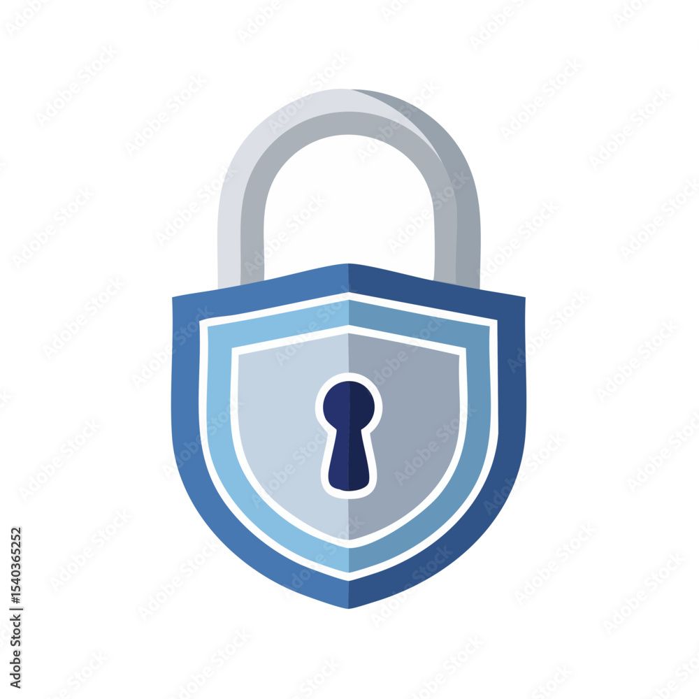 Poster padlock with shield icon symbolizing security protection and data encryption on black background