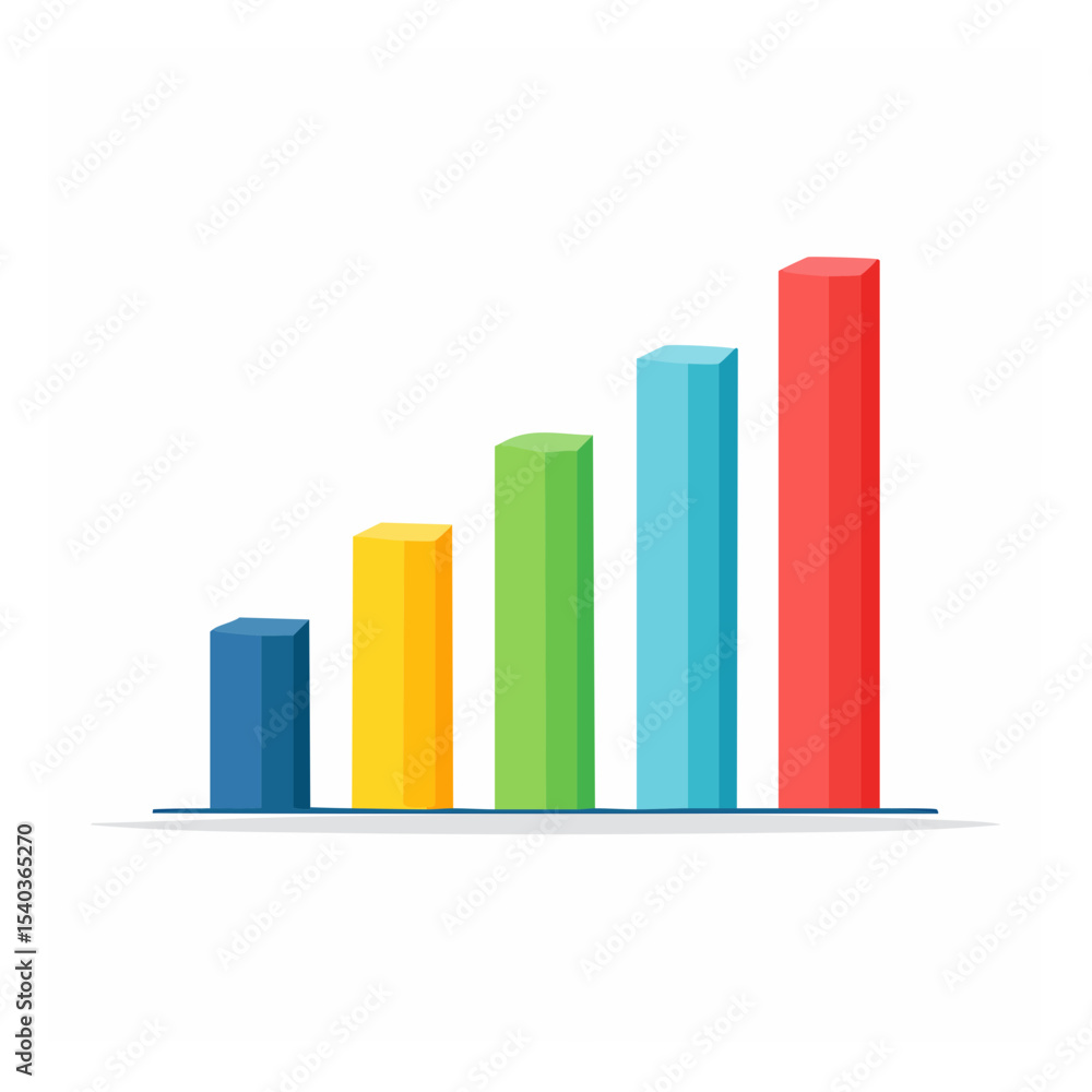 Poster growing bar chart visualization of financial business data with increasing value and colorful graphi