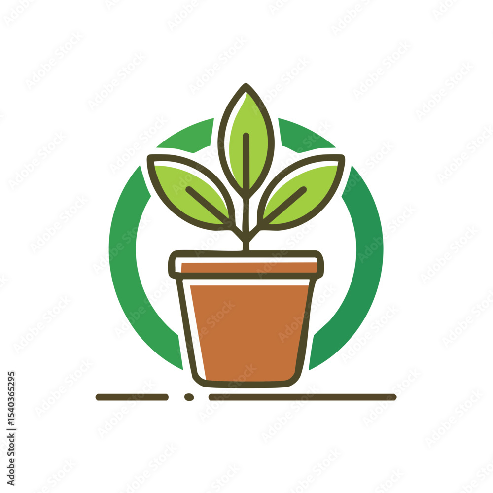 Poster seedling in pot with green circle simple icon symbol of ecology and nature vector illustration for g