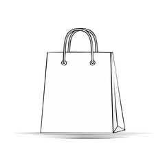 Illustrated White Shopping Bag with Handles Isolated on Black Background