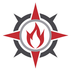 Red Flame Compass Logo Design on White Background fire