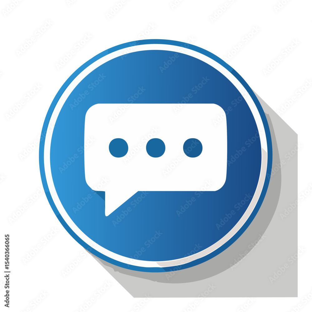 Poster speech bubble icon with dots inside round blue button dialog box interface online communication noti