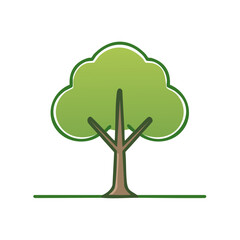 Stylized Tree Icon with Green Foliage and Brown Trunk, Nature Illustration on Black Background