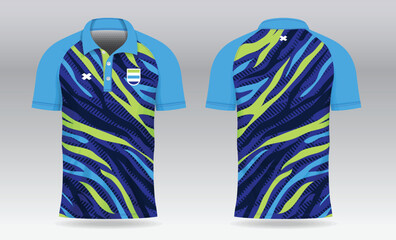 blue light green polo jersey shirt mockup template design for badminton  tennis  soccer  football or sport uniform