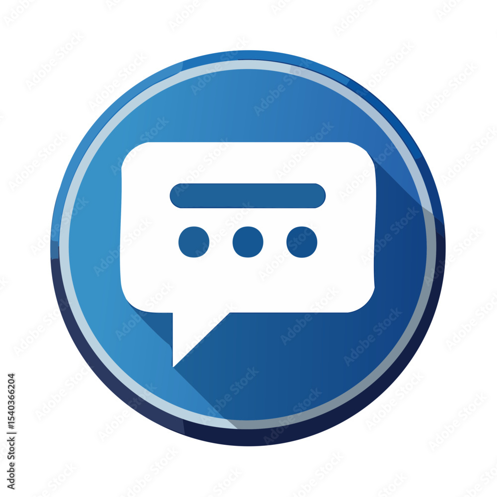 Aufkleber online communication concept icon in white speech bubble with blue round border depicting typing wit