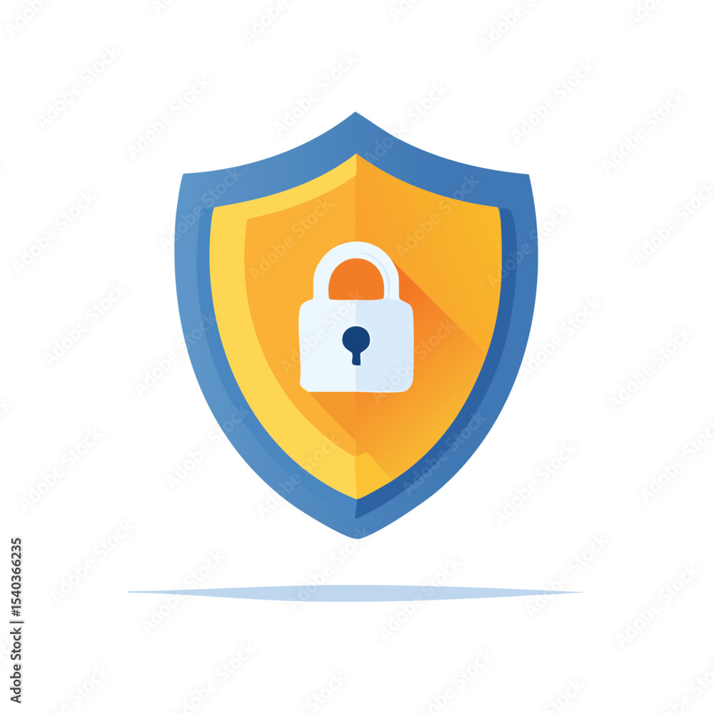 Poster shield icon with padlock flat design guarding data security and confidential information internet pr
