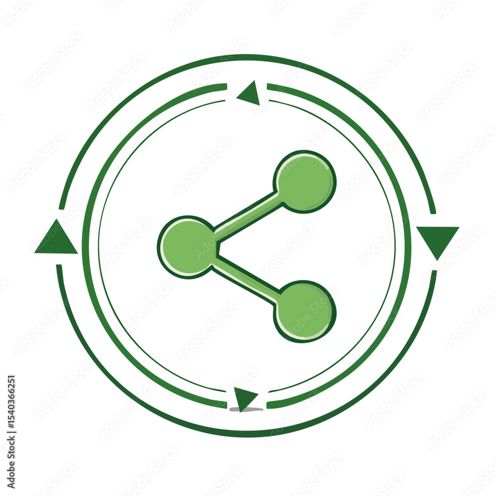 Poster green share symbol with arrows in a circular design represents cycle and connections on black backgr